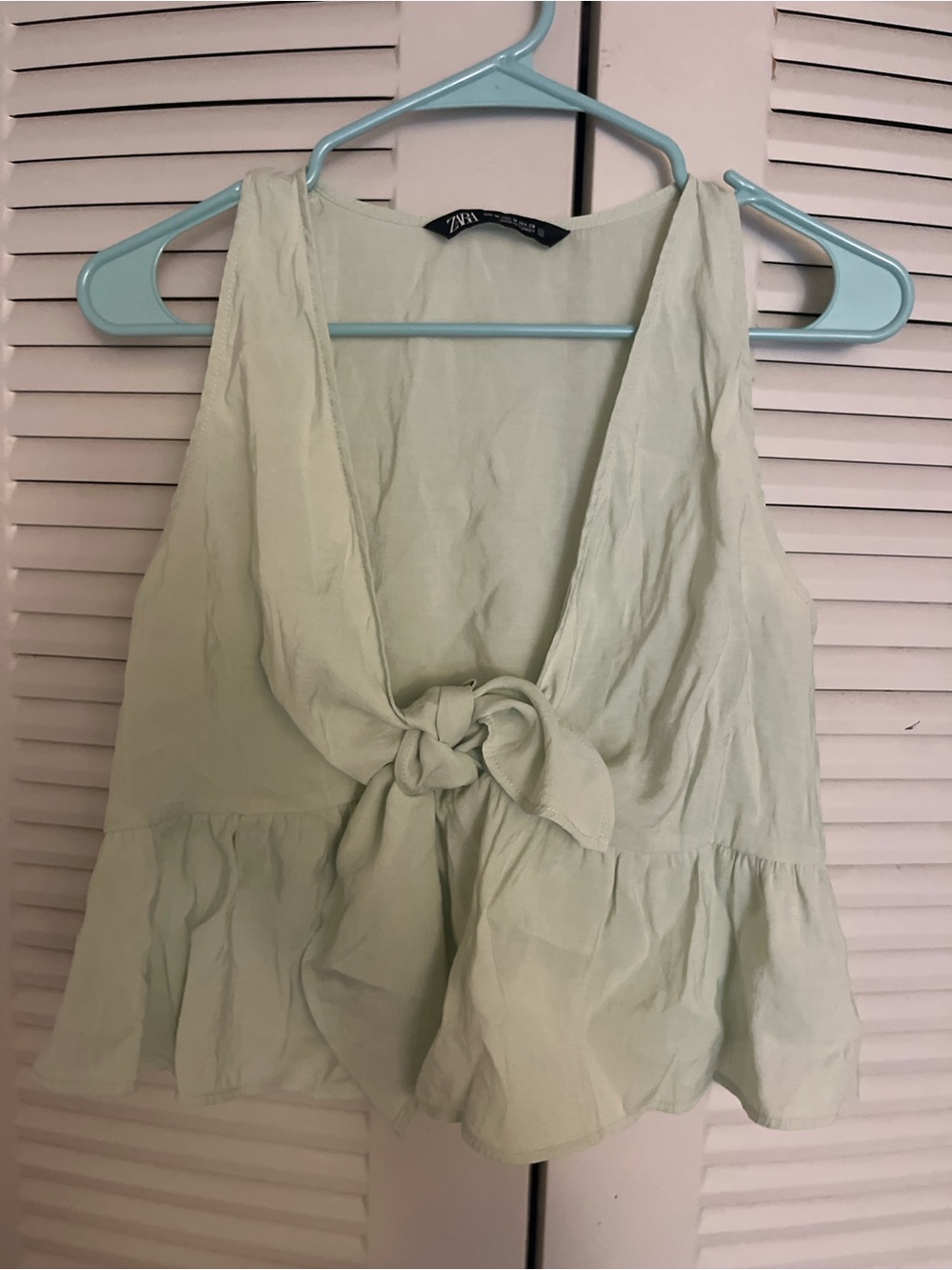 Zara Pale Green Tie-Front Ruffle Hem Camisole